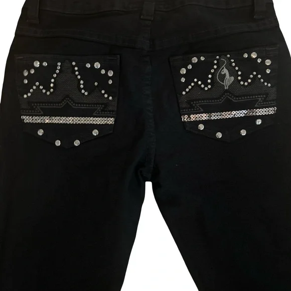 Vintage Baby Phat Embellished Studded Silver Cat Girls Jeans Size 12
